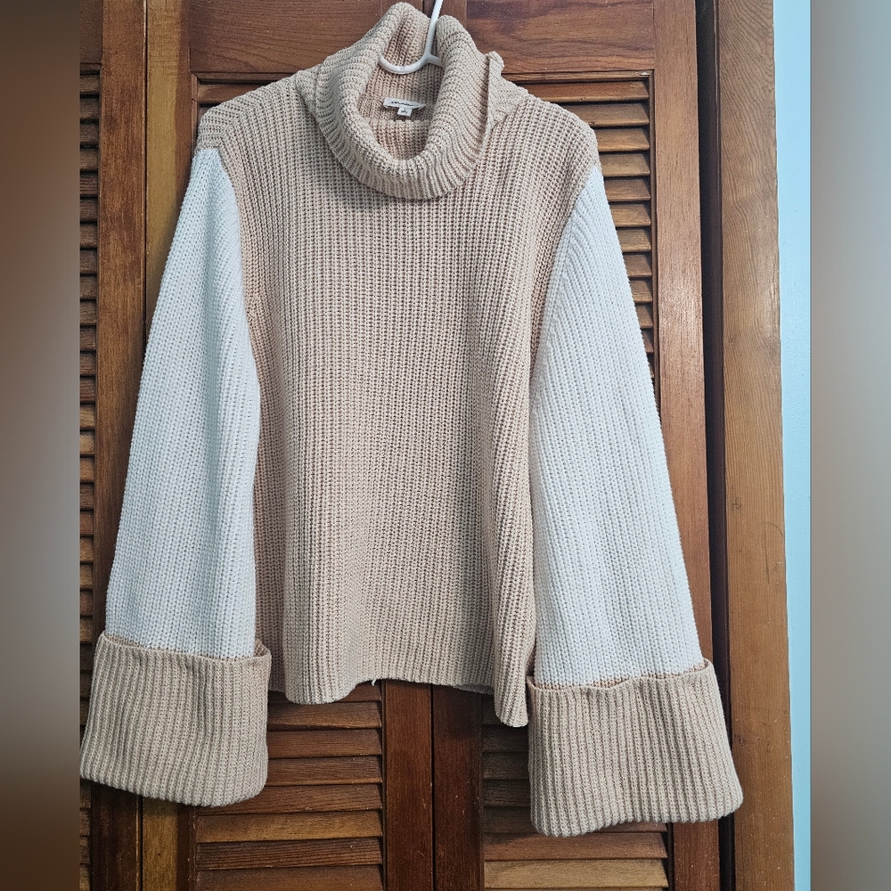 Sugarlips Colorblock Cowl Neck Tan and Cream Sweater